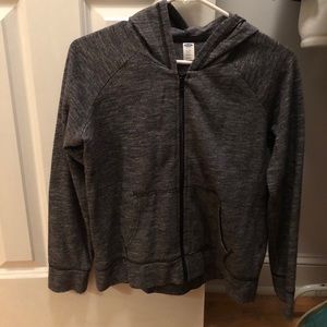 Black and grey zip up.